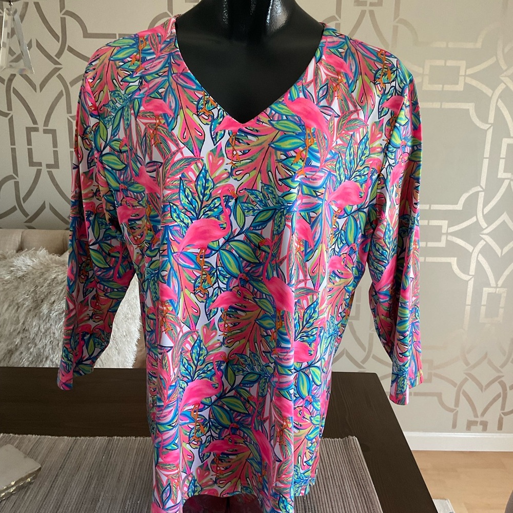 Anthony’ Resort Wear Tropical Print V-Neck Top Size XL